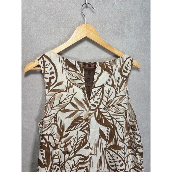 Tahari 100% Linen Sleeveless A‎ Line Shift Dress Brown Beige Womens Size Medium - Picture 5 of 8